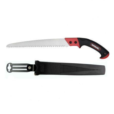 Sharp Triple Ground Tooth Pruning Saw with Plastic Sheath - Soteck straight blade triple-bevel tooth pruning hand saw with plastic sheath